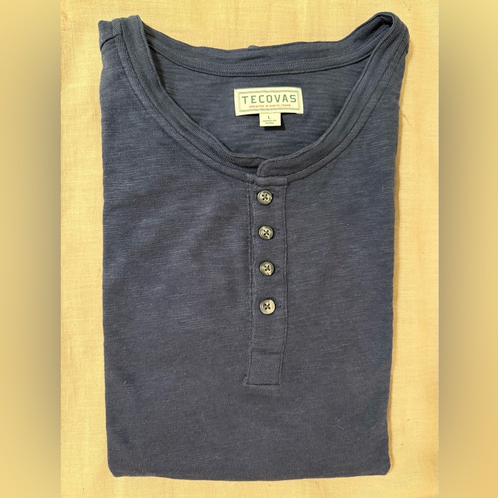 ($50) Tecovas Cotton Slub Long-Sleeve Henley (Size: Large; Color: Twilight)